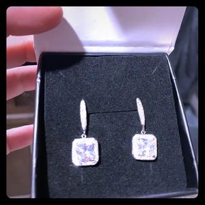 Silver diamond dangle earrings